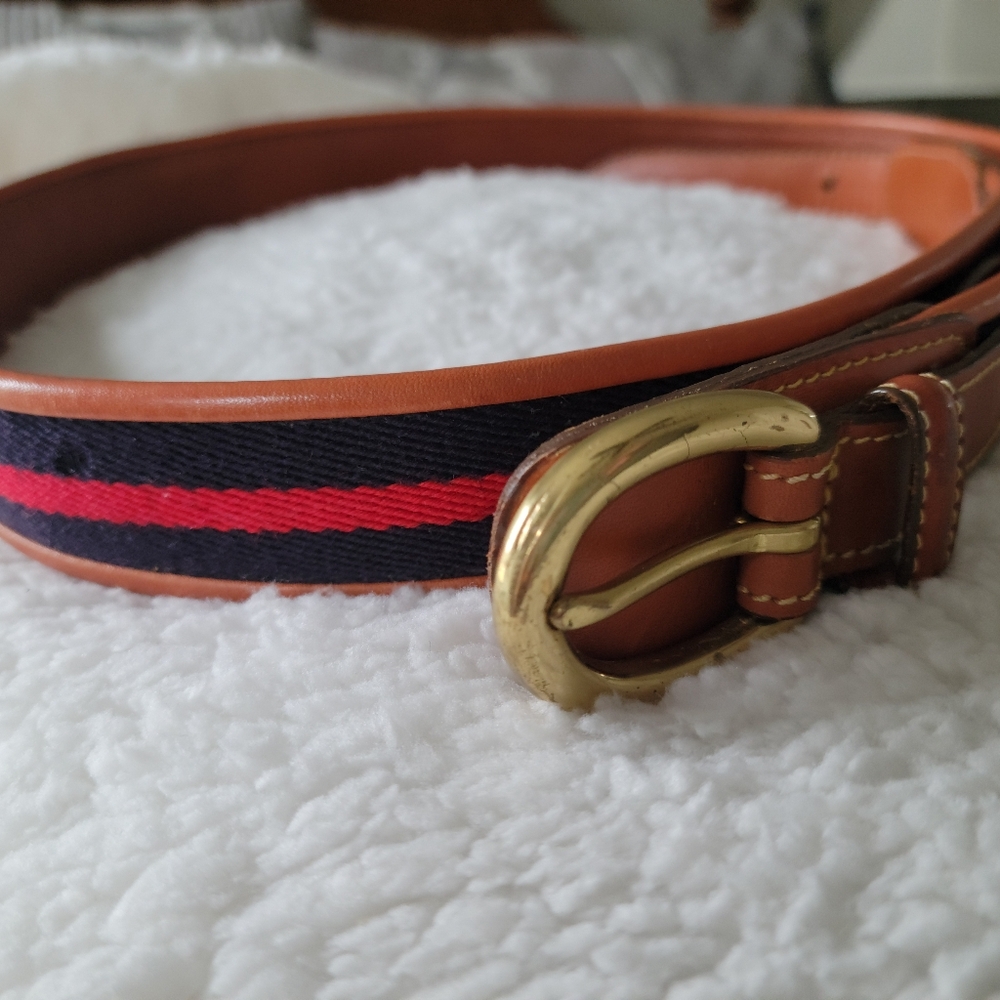 Vintage Dooney & Bourke Belt Women's 38 #2813 Navy/Red Canvas Leather Trim RARE